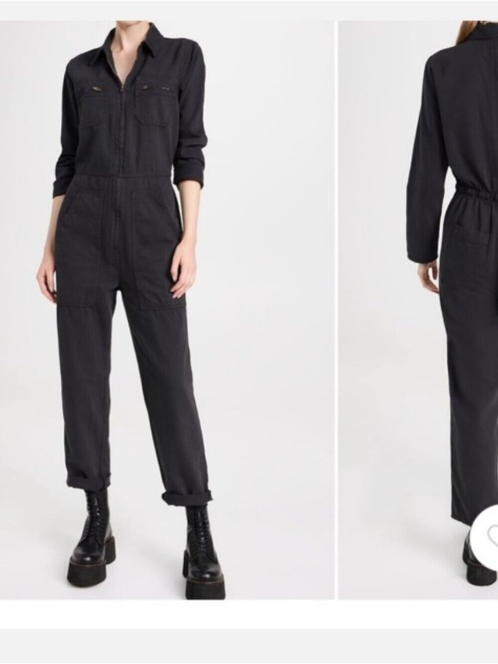 MOTHER the Specialist Washed Black Utility Zip Jumpsuit
